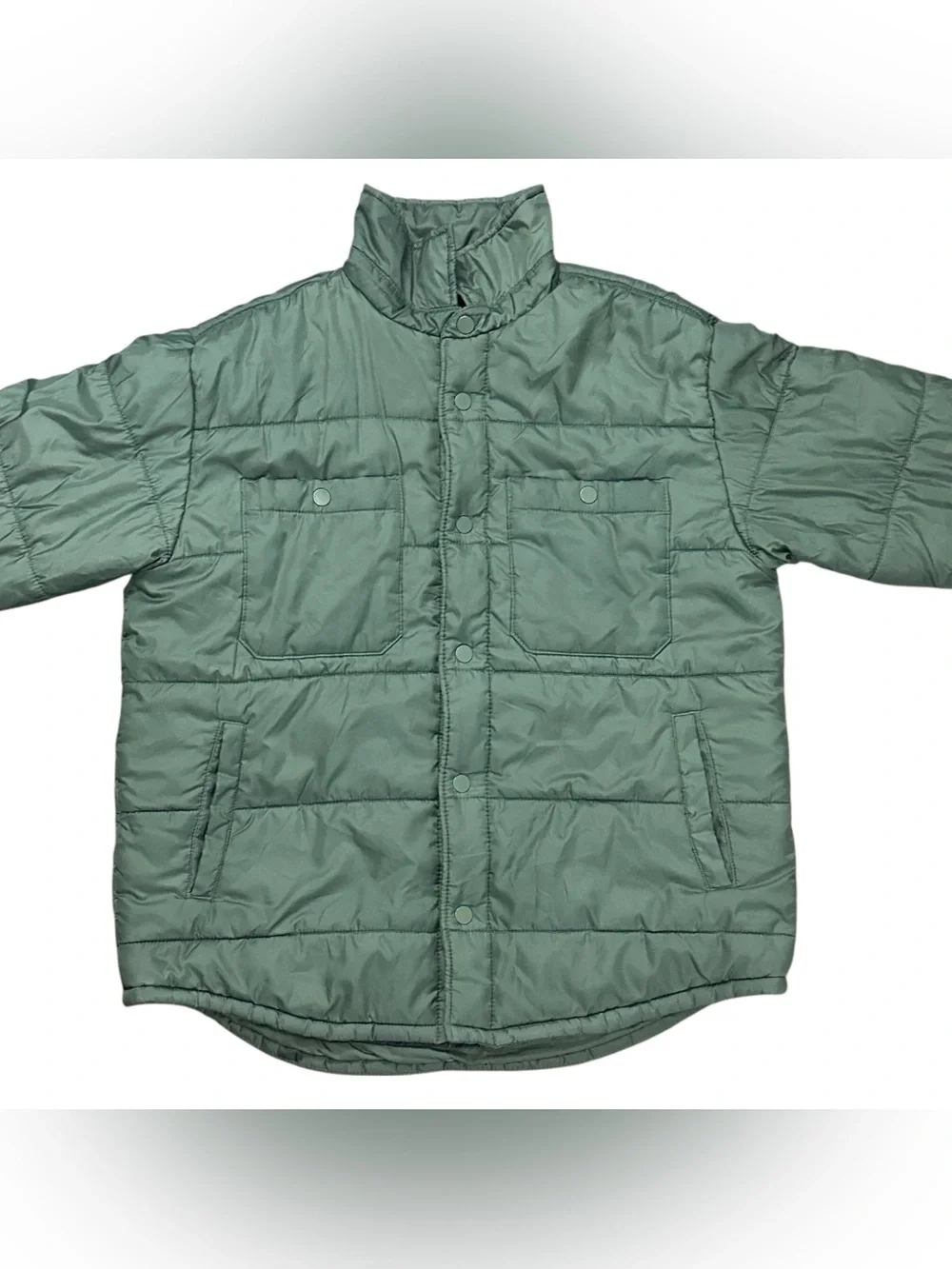 Free Assembly Boys XL 14/16 Green Quilted Shirt Jacket Lightweight Puffer Snap